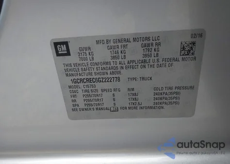 2016 Chevrolet Silverado 1500 1Lt from USA, damaged, VIN 1GCRCREC6GZ222778